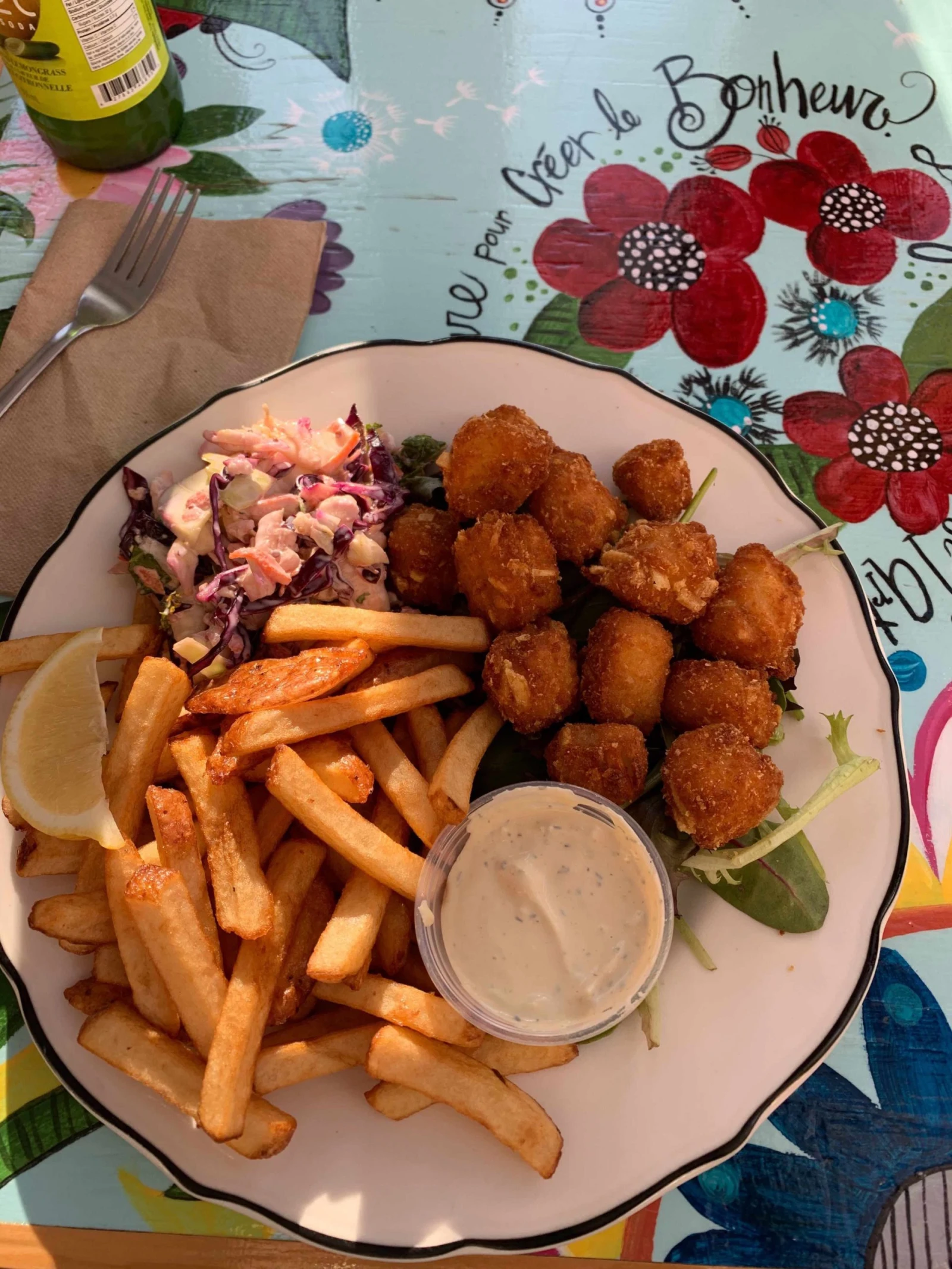 Après l’effort, le réconfort: un fish &amp; chips bien mérité chez Patate &amp; Persil. On l’aura eu, notre poisson…