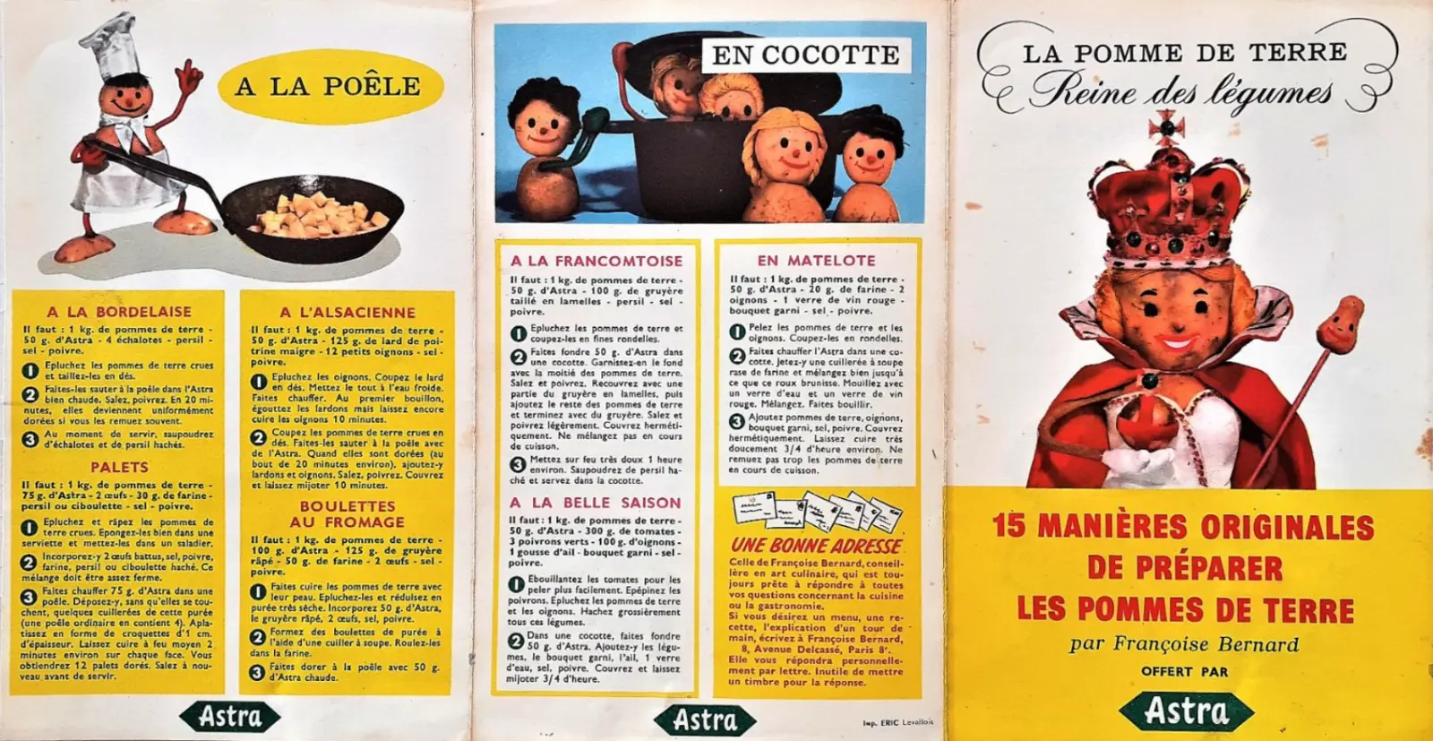 Un livret offert par Astra de recettes de patates (et à la margarine bien sûr).